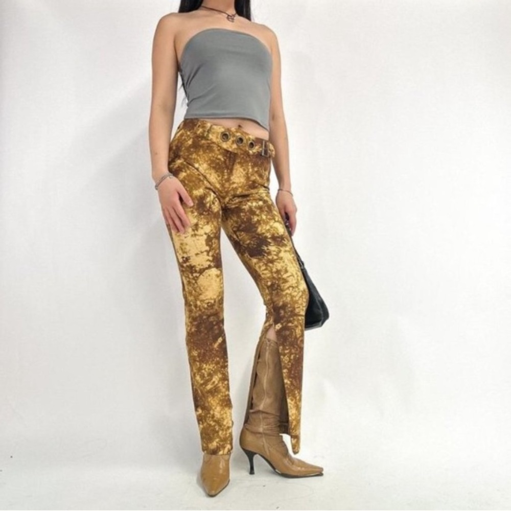 Y2K 90s vintage velvety push texture grommet belt flare pants tie-dye